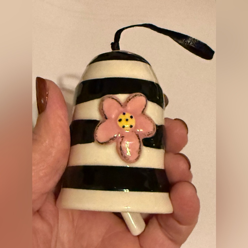 Ceramic bell - Heartful Home - by Tracy Pesche -Grandma -black white pink 3” New - Picture 2 of 10